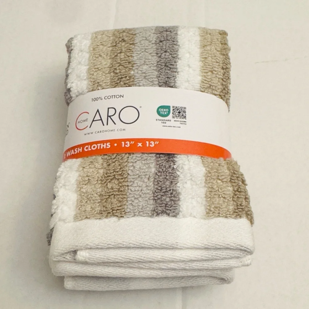 6pc CARO HOME 100% Zero Twist Cotton Stripe Bath Towel Set - Beige Gray -Tiliana